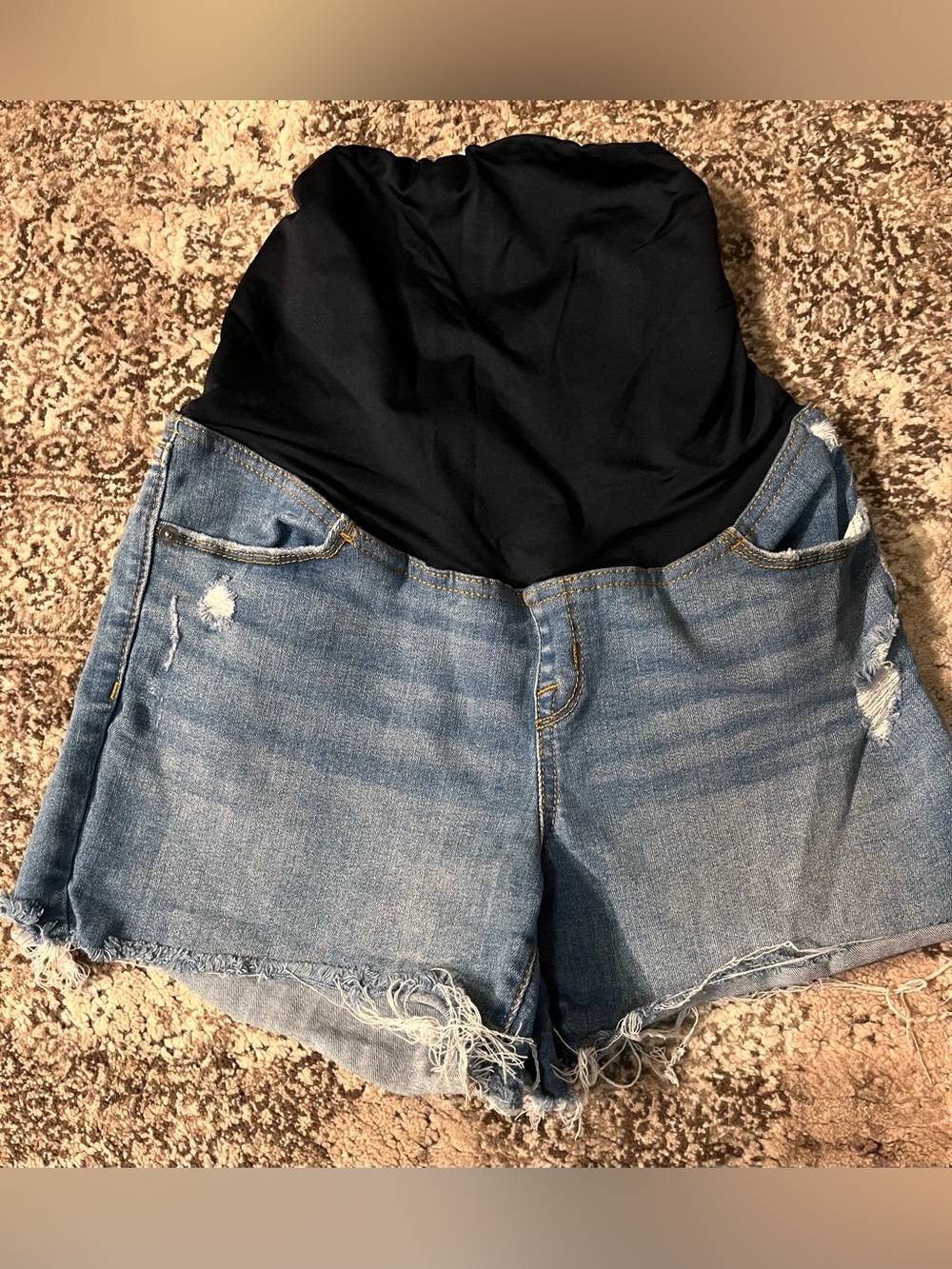 Isabel Maternity by Ingrid & Isabel Light Blue Denim Shorts with Black Waistband